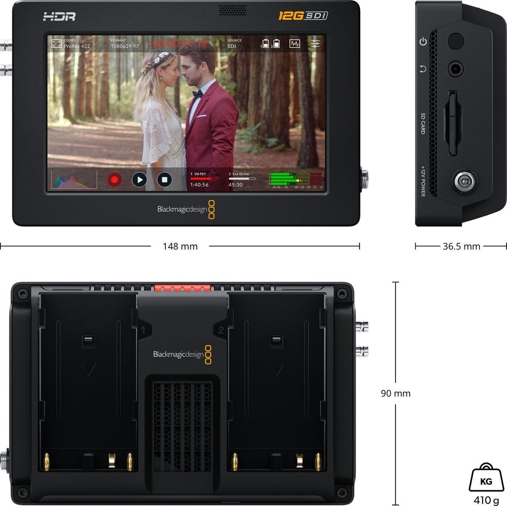 Video Assist 5″ 12G HDR – Méretek és tömeg