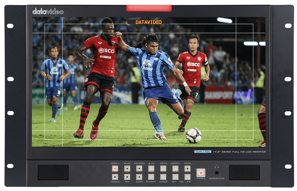 Datavideo TLM-170LR 17,3 hüvelykes Full HD monitor 7RU rackházban, elölnézet