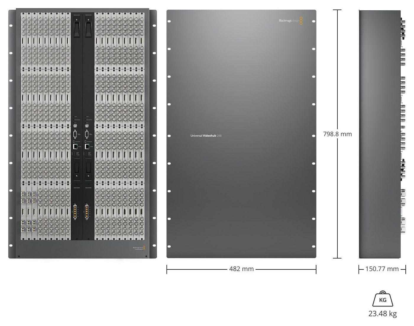 Blackmagic Universal Videohub 288 – Méretek és tömeg