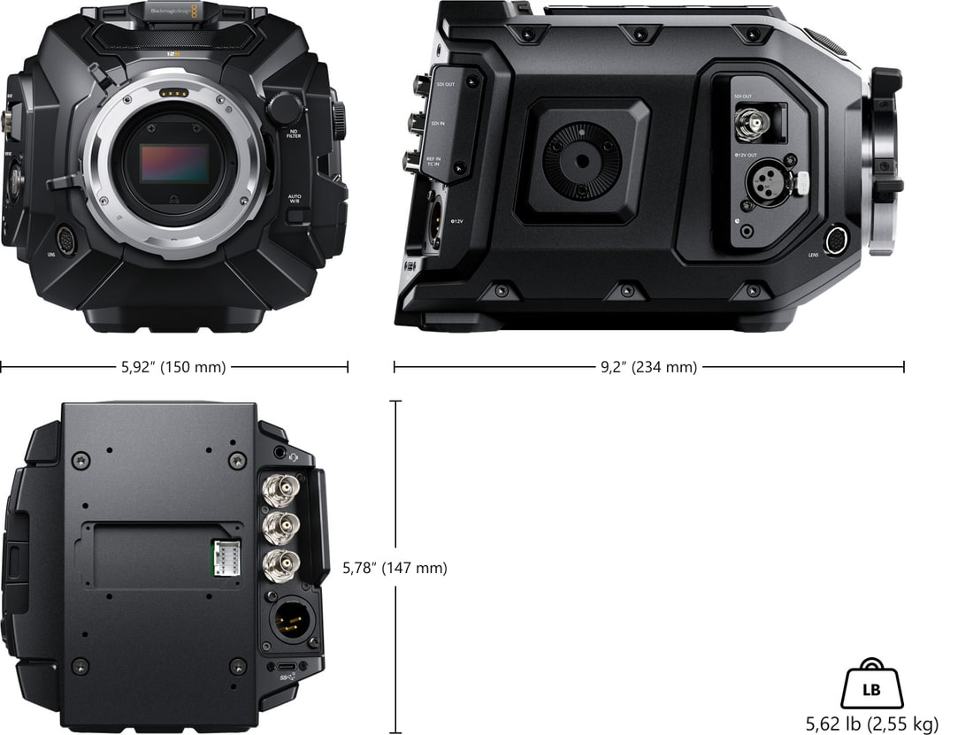Blackmagic URSA Mini Pro 12K – Méretek és tömeg