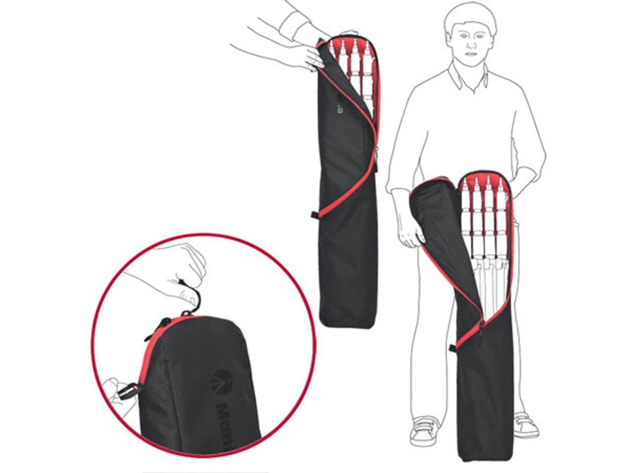 Nyitott Manfrotto MB LBAG90 táska négy kompakt állvánnyal