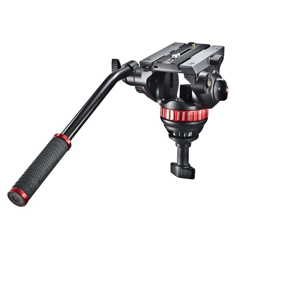 A készlethez tartozó Manfrotto MVH502A fluid videófej