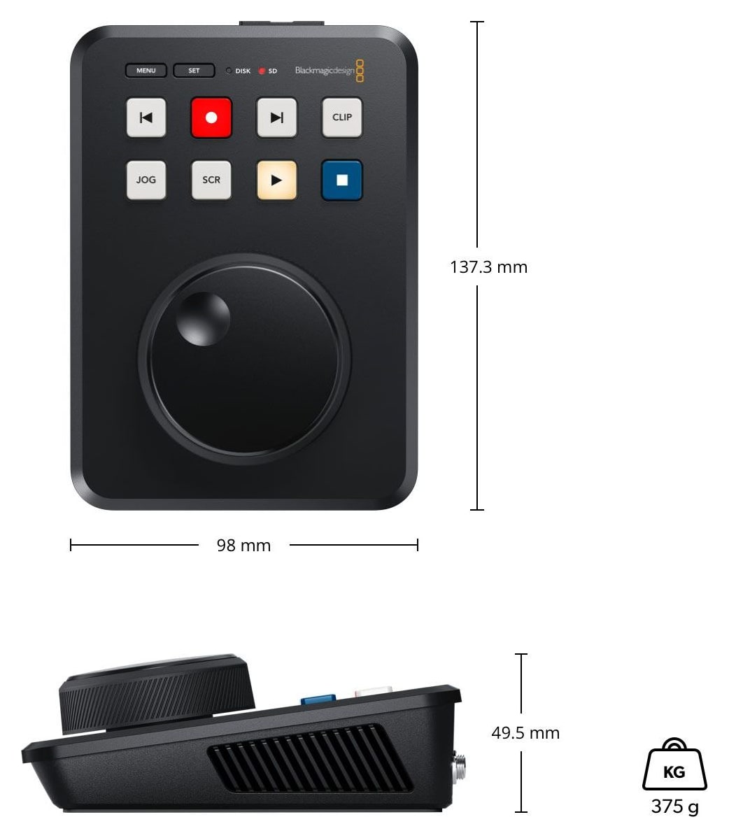 HyperDeck Shuttle HD – Méretek és tömeg