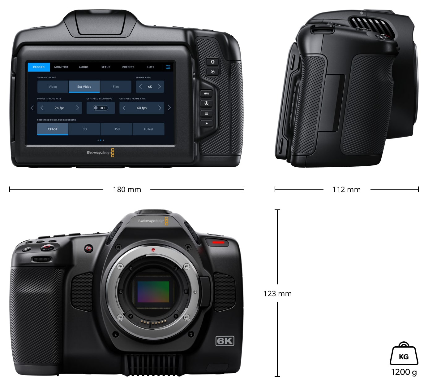 Blackmagic Pocket Cinema Camera 6K G2 – Méretek és tömeg