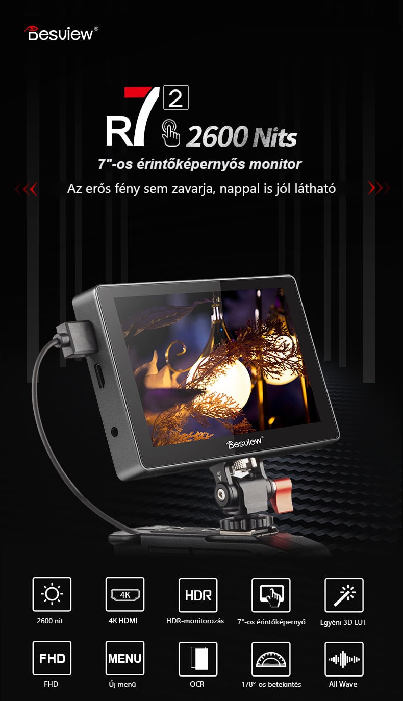 Desview R7II (R72) – 7"-os, 2600 nites érintőképernyős kameramonitor