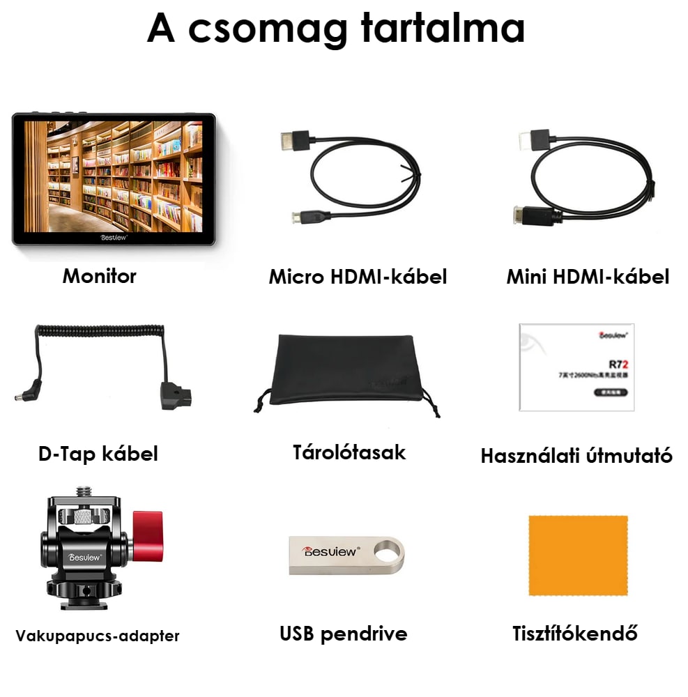 A Desview R7II csomag tartalma