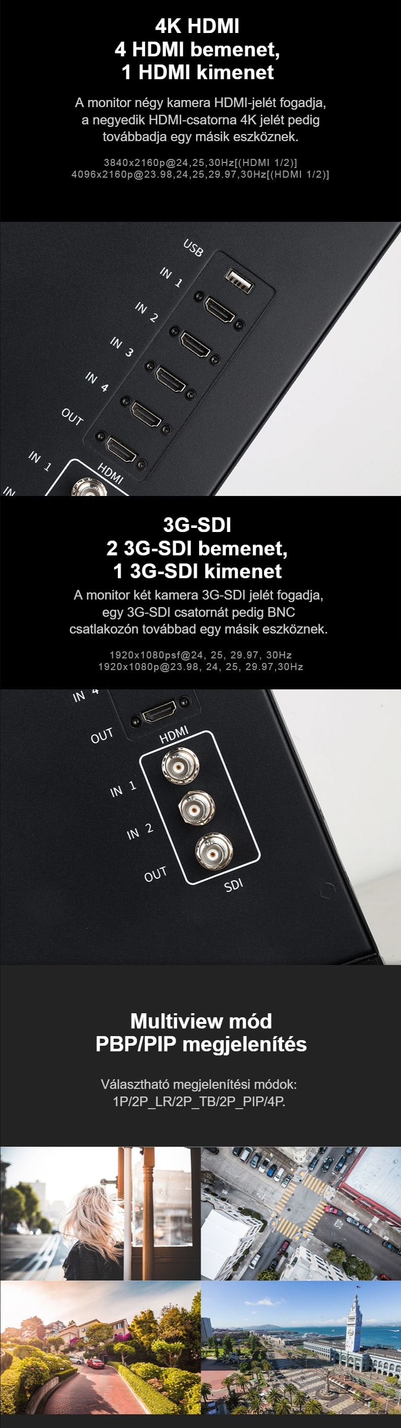 Négy HDMI, két 3G-SDI és multiview