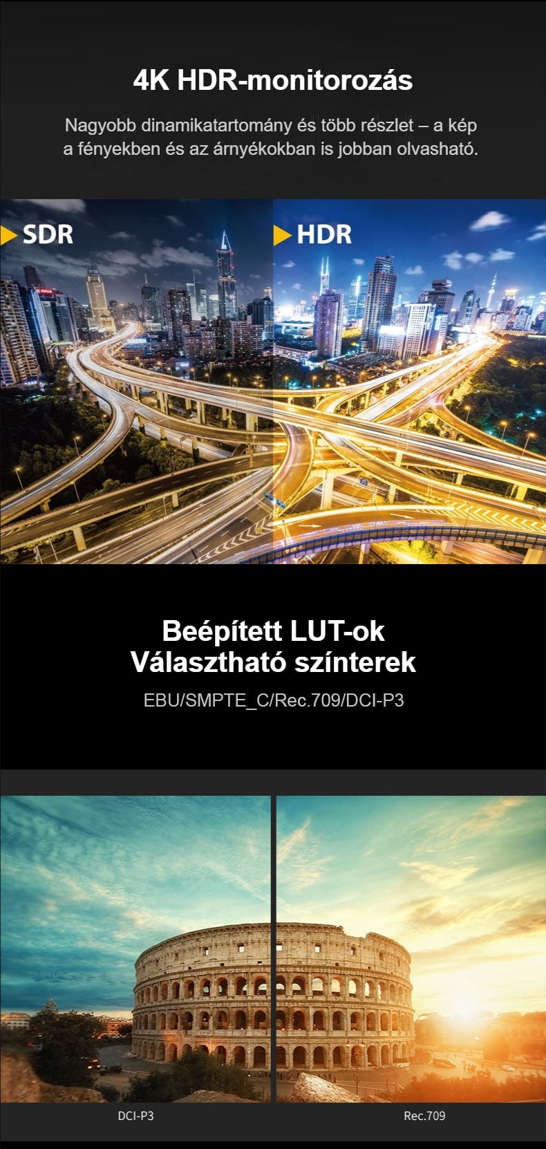 HDR és beépített LUT-ok