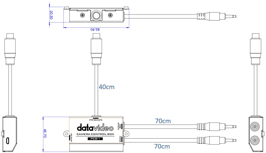 A PCB-1 csatlakozási ábrája PTR fejhez, valamint a zoom, a fókusz és a rekesz vezérléséhez