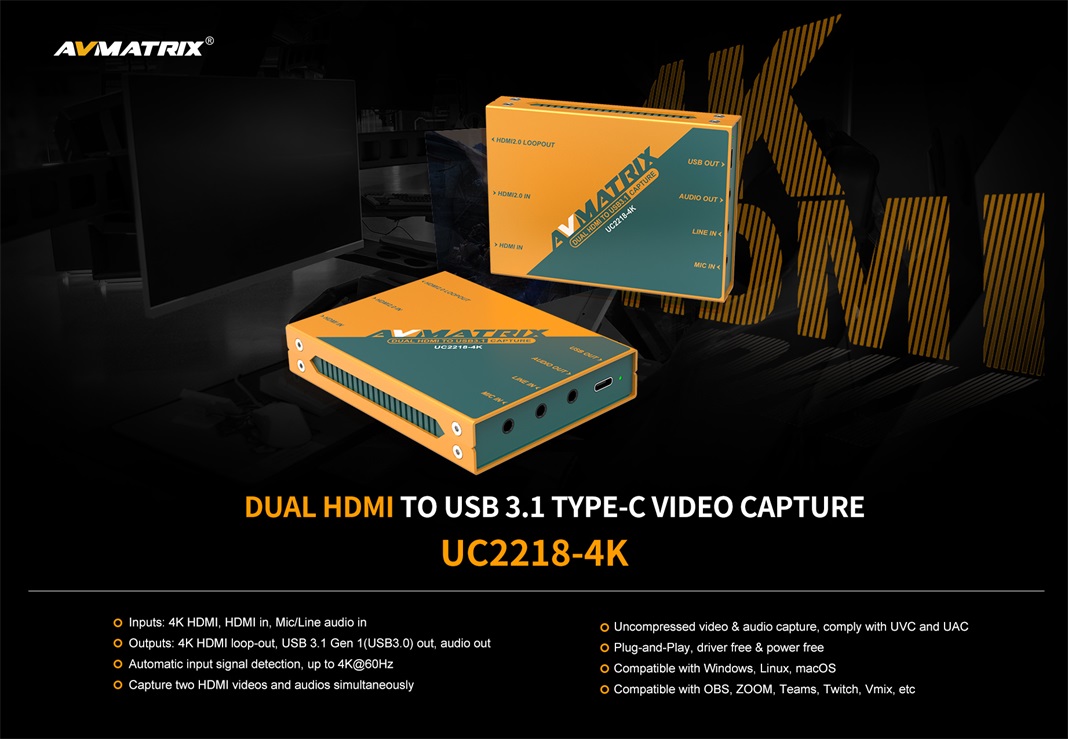 AVMATRIX UC2218-4K két HDMI capture