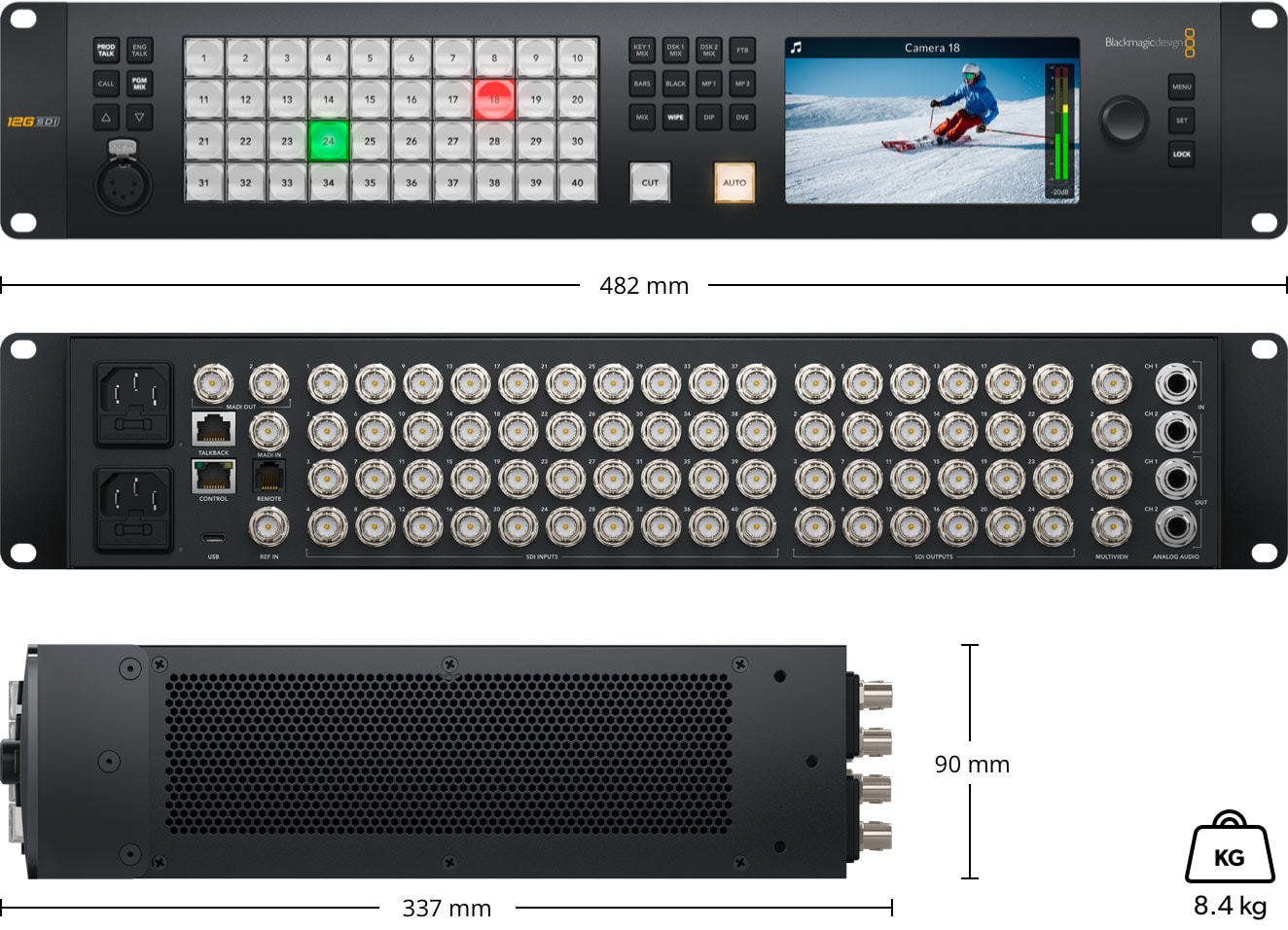 ATEM 4 M/E Constellation 4K – Méretek és tömeg