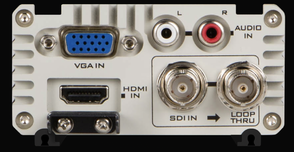 A DAC-70 VGA-, HDMI-, SDI loop-through- és sztereó RCA-hangbemenetei