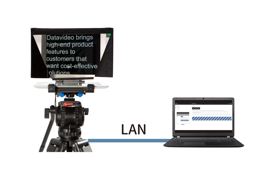 Datavideo TP-500 teleprompter és laptop a helyi hálózaton keresztüli vezérléshez