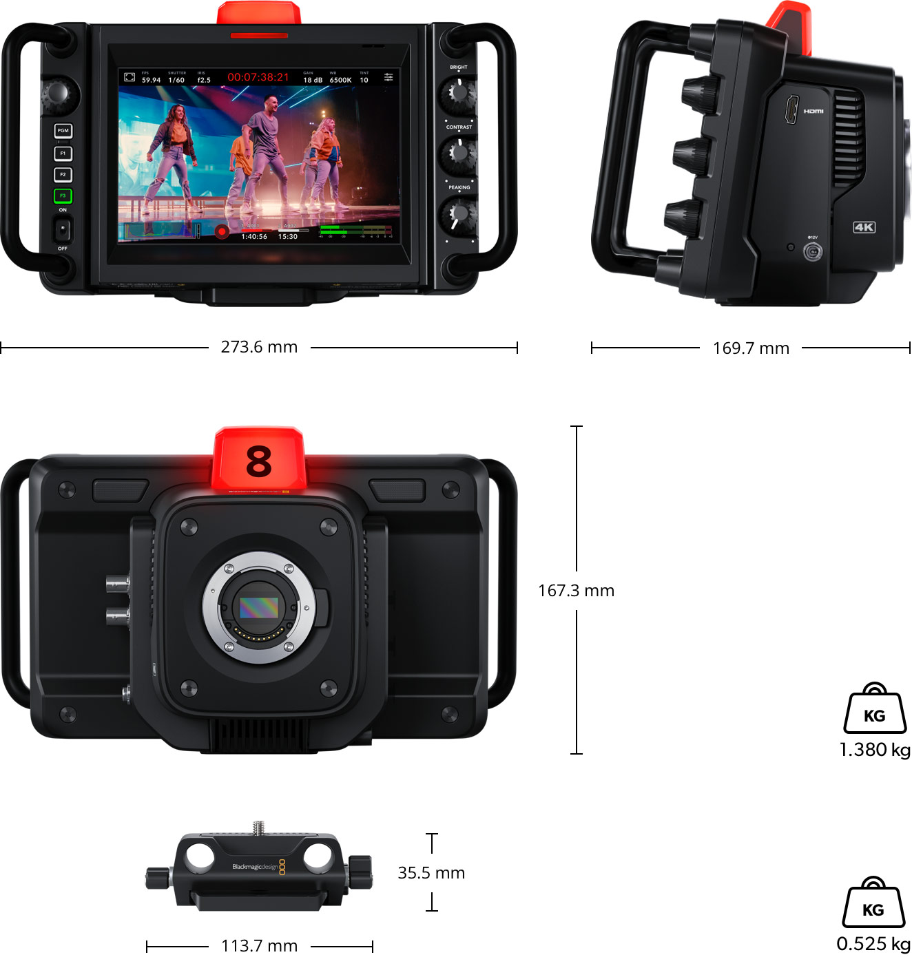 A Blackmagic Studio Camera 4K Plus G2 méretei