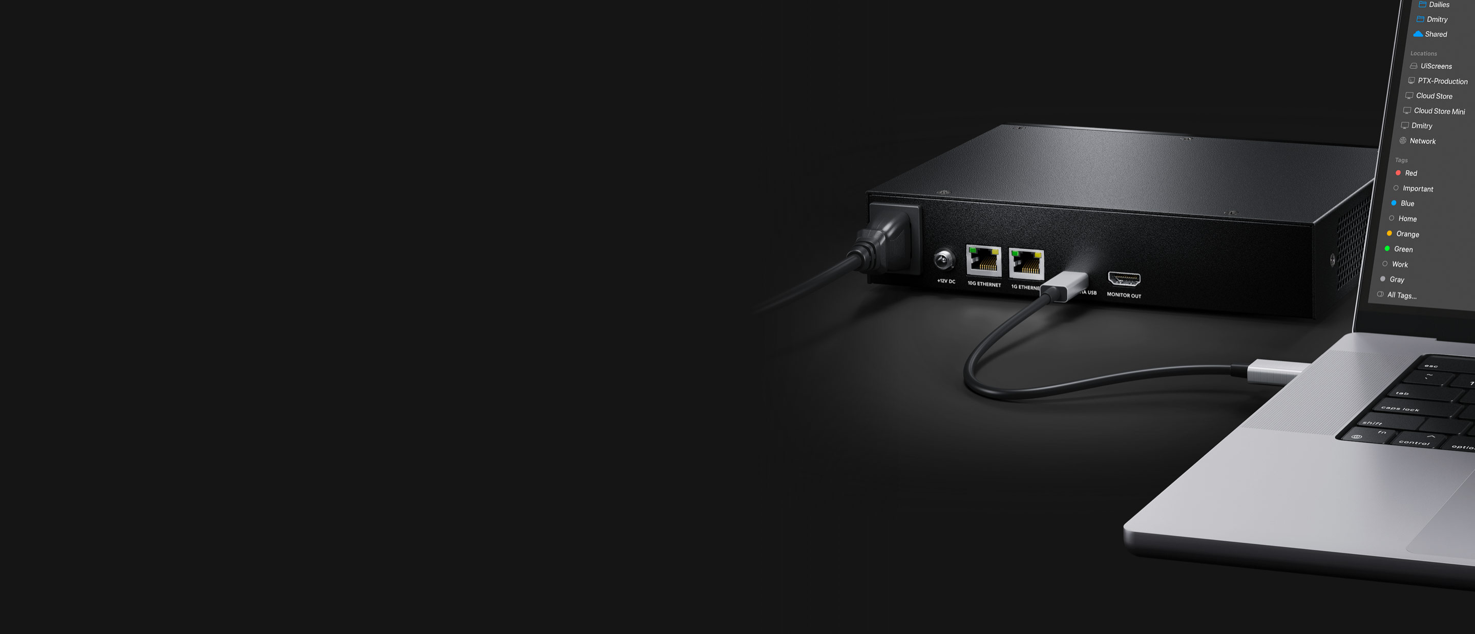 Blackmagic Cloud Store Mini 16TB hátlap 10G Ethernettel, USB-C-vel és HDMI-vel