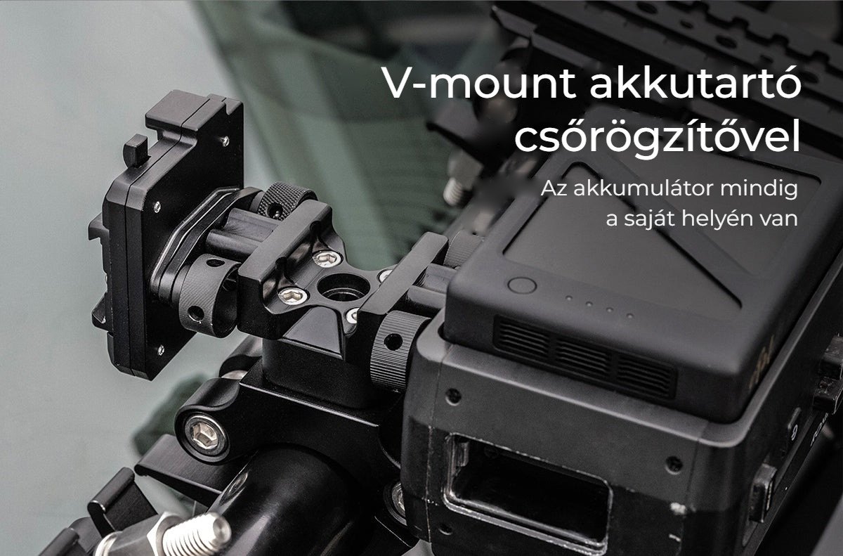 V-mount akkutartó csőrögzítővel