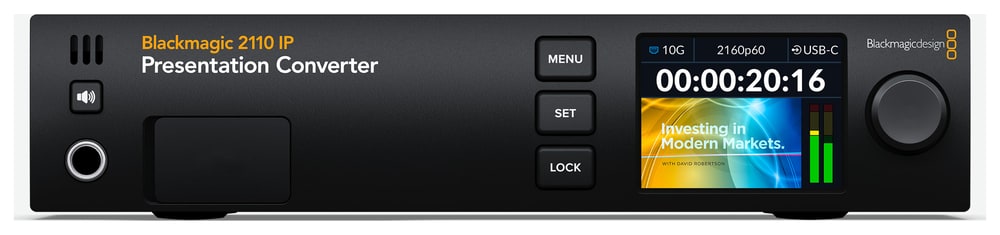Blackmagic 2110 IP Presentation Converter – Elülső USB-C és kezelés