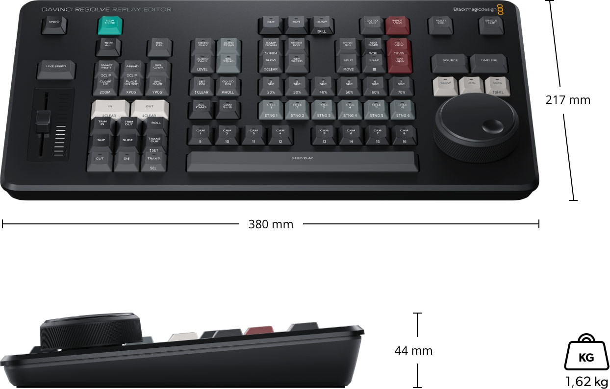 DaVinci Resolve Replay Editor – Méretek és tömeg