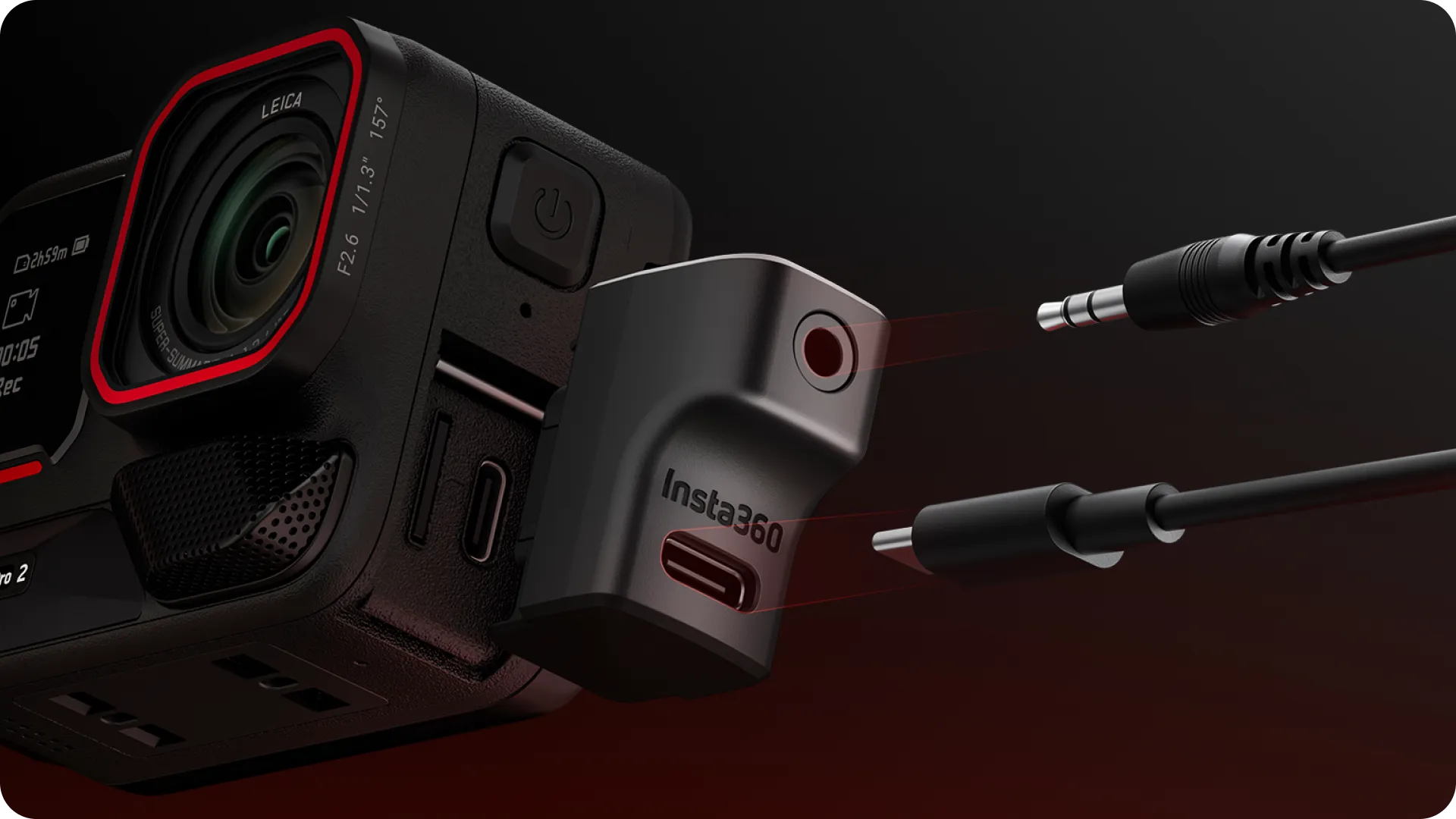 Mikrofonní vstup 3,5 mm a nabíjecí port USB-C na adaptéru