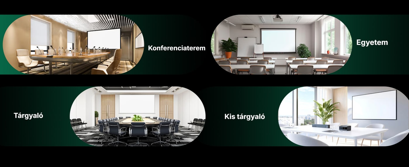 Konferenciaterem, egyetem és kis tárgyaló