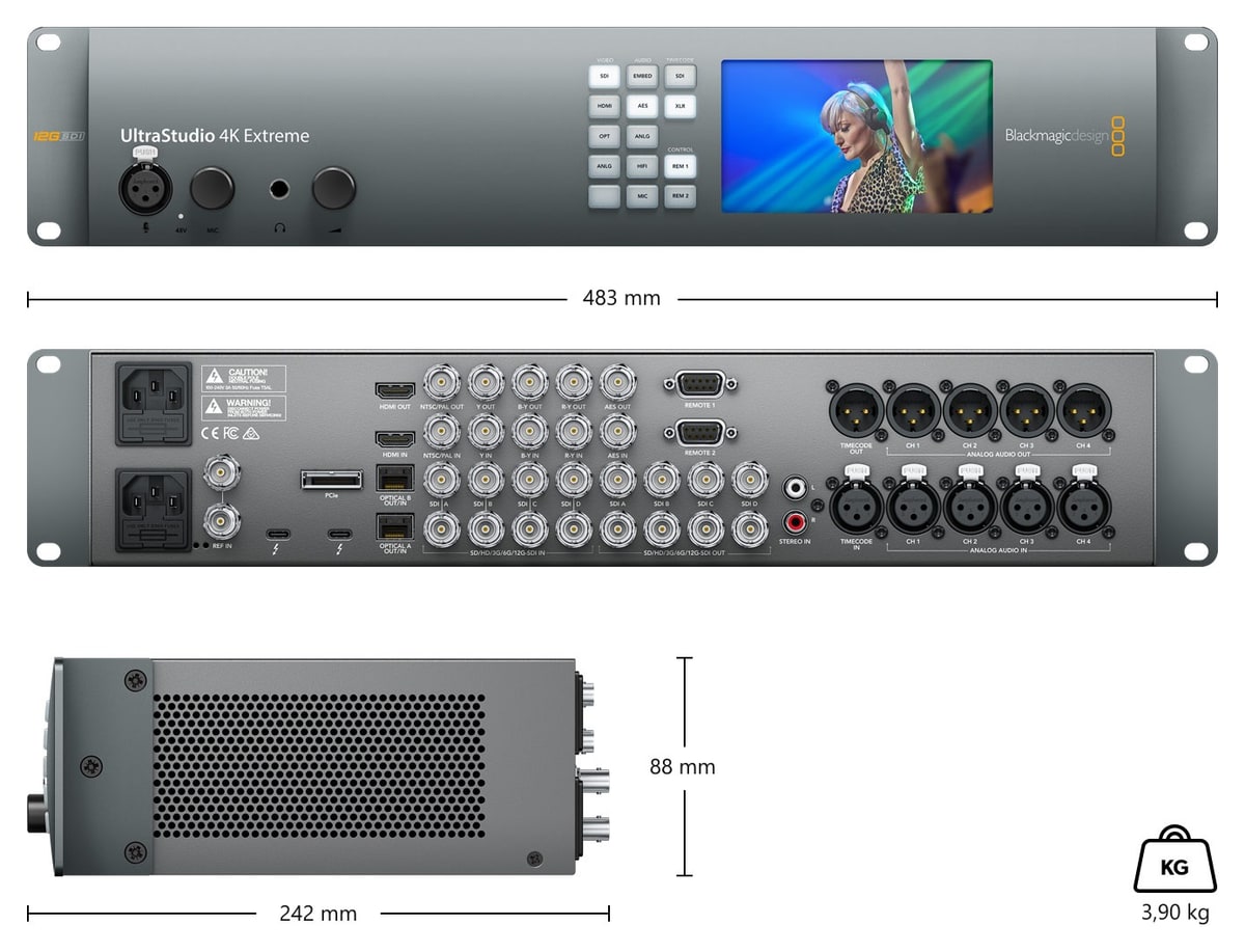Blackmagic Design UltraStudio 4K Extreme 3 – Méretek és tömeg