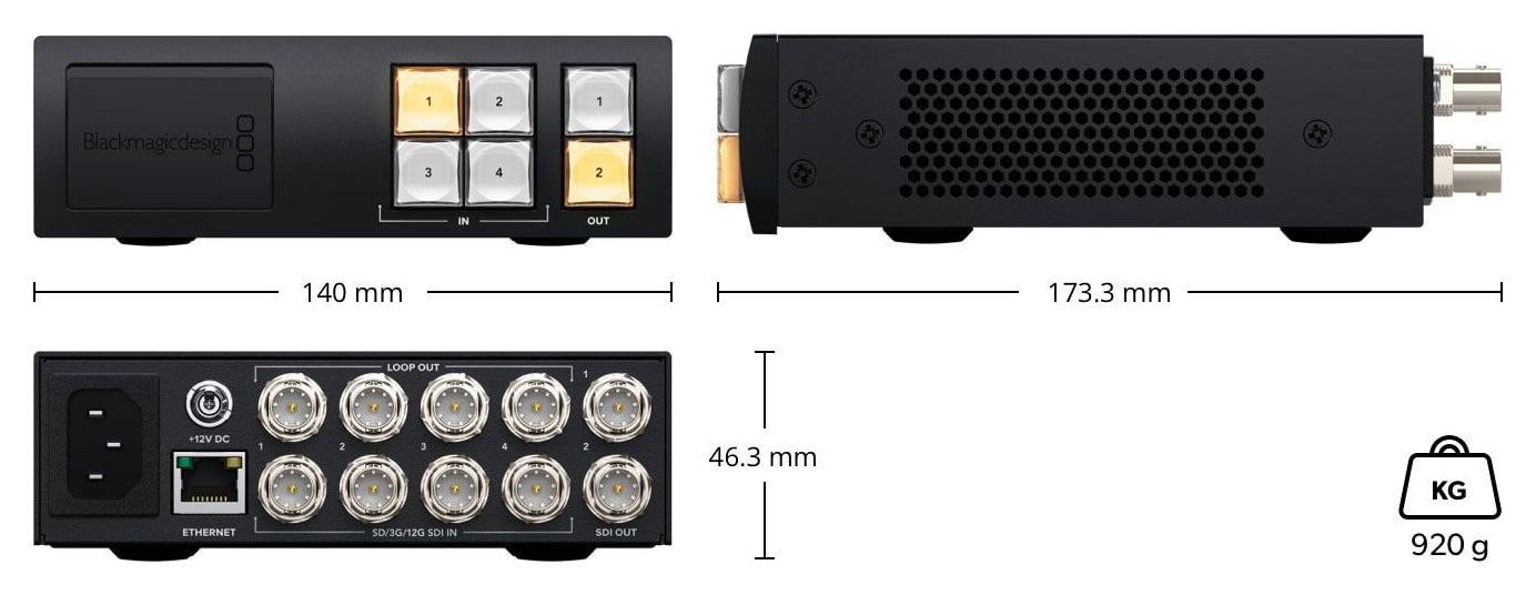 Blackmagic Videohub Mini 4x2 12G – Méretek és tömeg