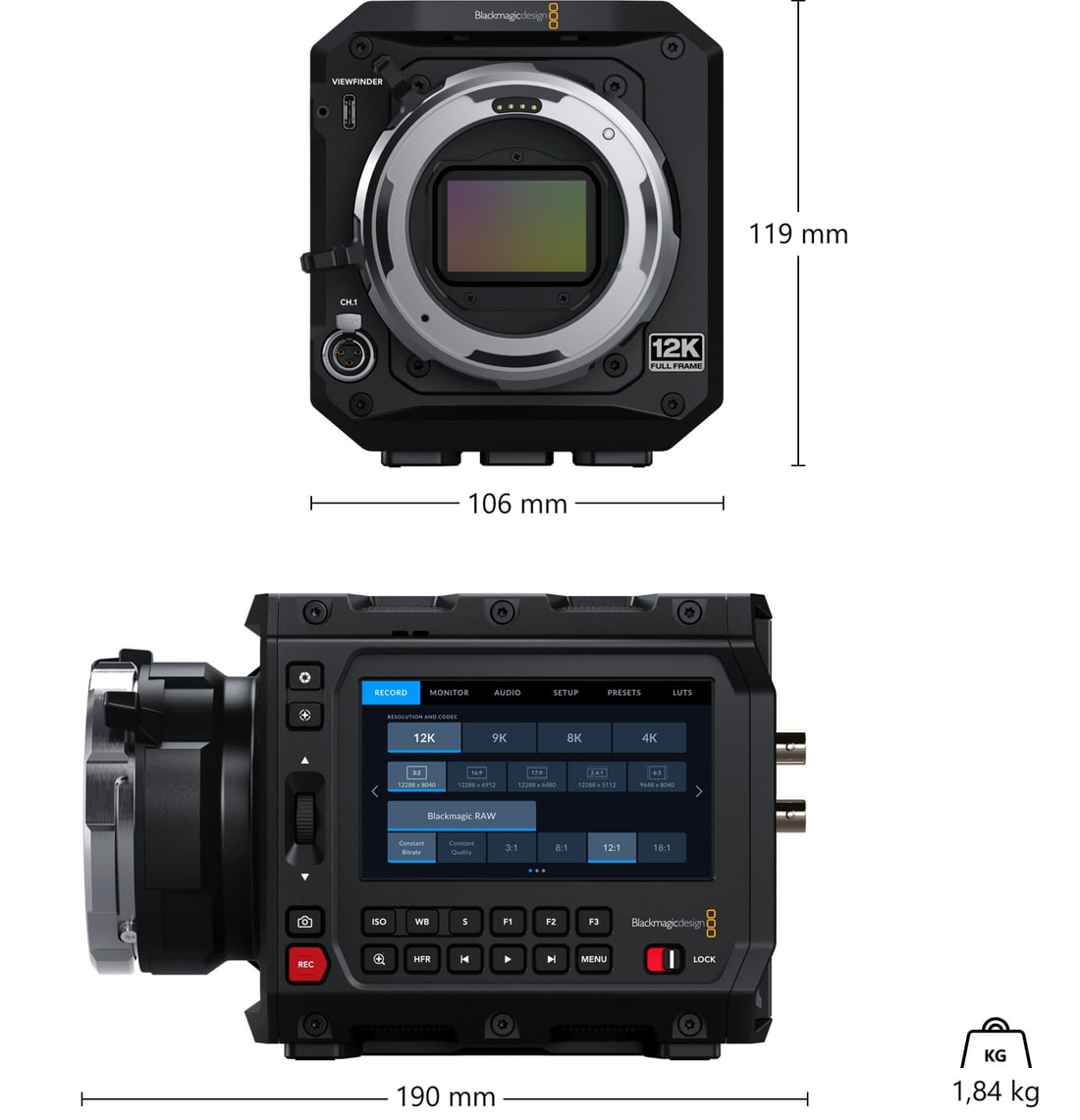 Blackmagic PYXIS 12K PL – Méretek és tömeg