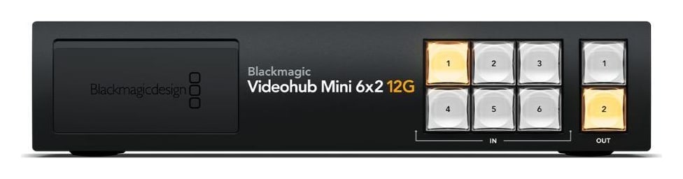 Blackmagic Videohub Mini 6x2 12G – Előlap a gyors beavatkozáshoz