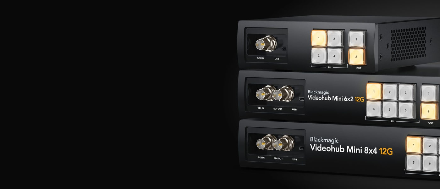Blackmagic Videohub Mini 6x2 12G – Vészhelyzeti csatlakozók az előlapon