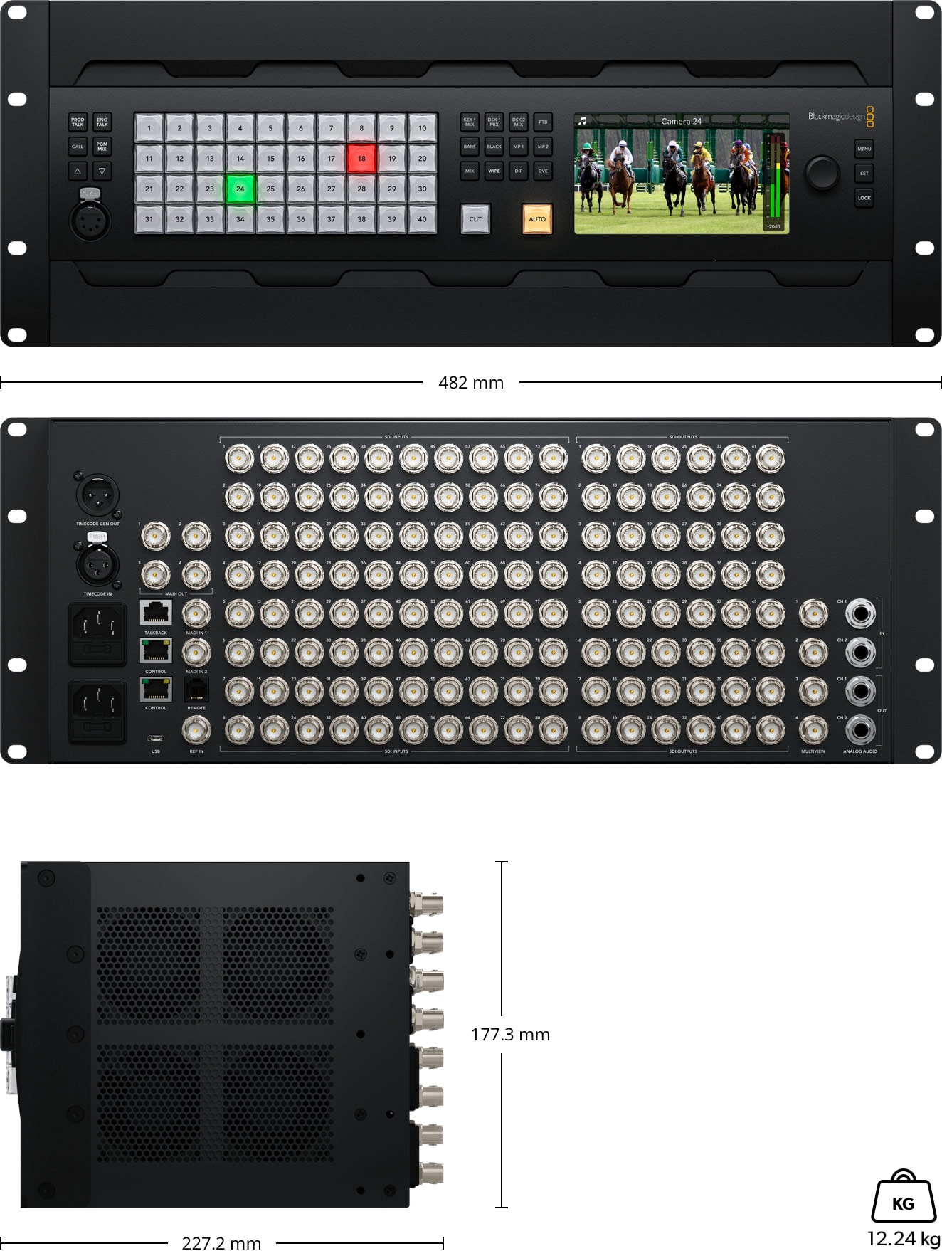 ATEM 4 M/E Constellation 4K Plus – Méretek és tömeg