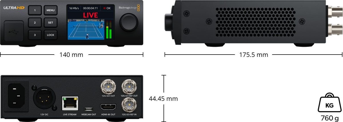 Blackmagic Streaming Decoder 4K – Méretek és tömeg