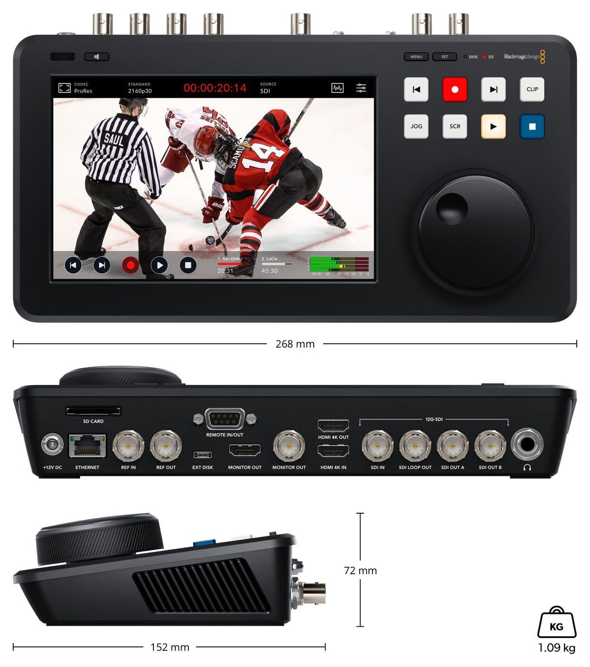 HyperDeck Shuttle 4K Pro 2TB – Méretek és tömeg