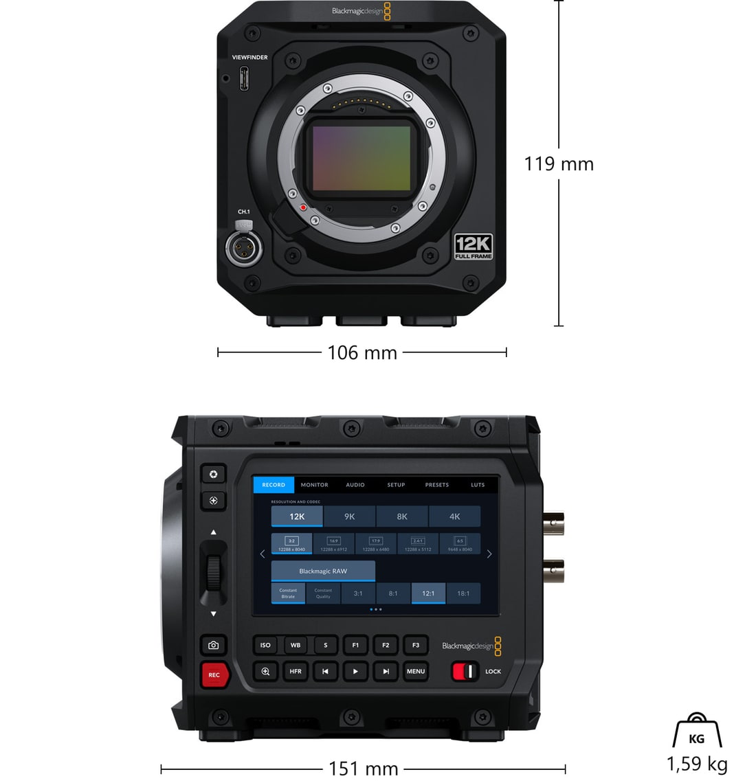 Blackmagic PYXIS 12K (L-Mount) – Méretek és tömeg