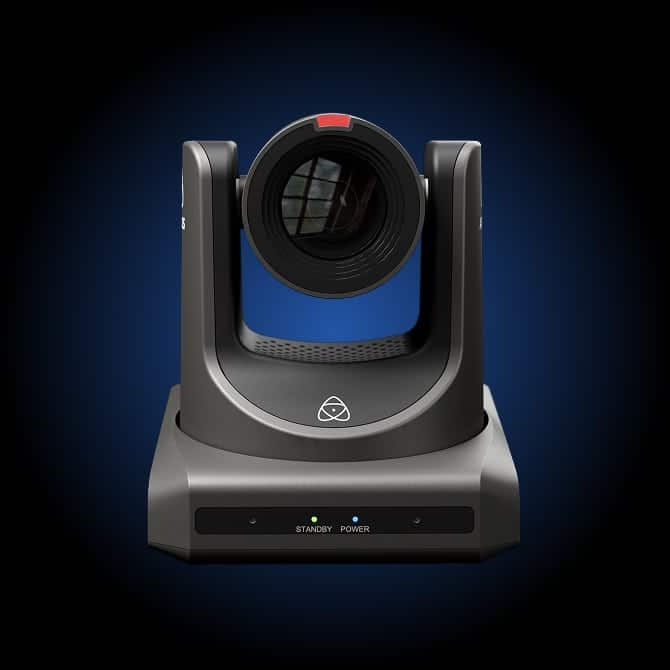 Az Atomos A-Eye HD-20X elölnézete készenléti, bekapcsolási és tally jelzőkkel