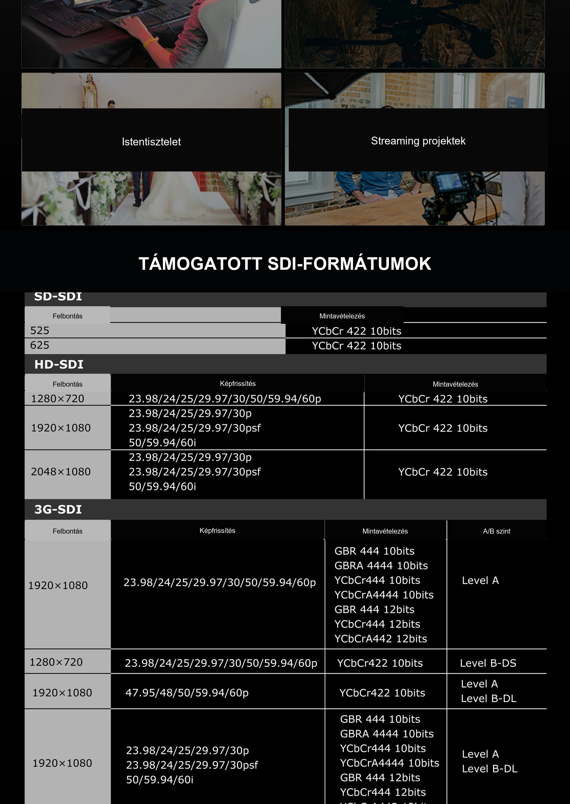 TÁMOGATOTT SDI-FORMÁTUMOK