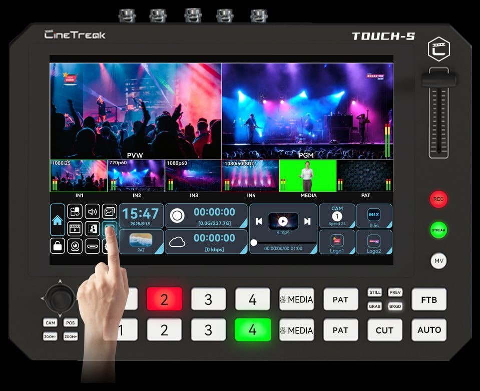 CineTreak Touch-S – Érintőképernyő és fizikai gombok