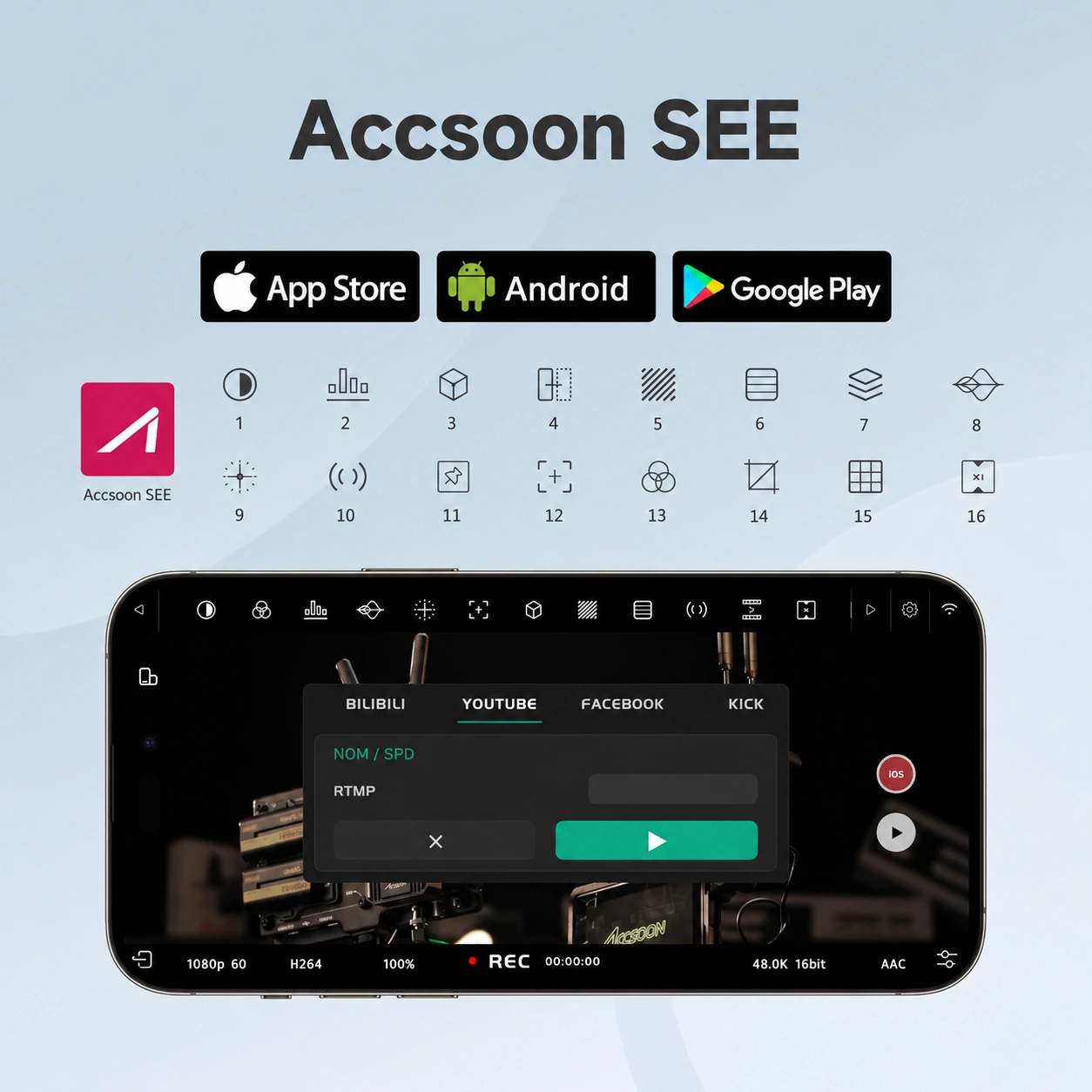 Accsoon CineView SE · Előnézet az Accsoon SEE alkalmazásban