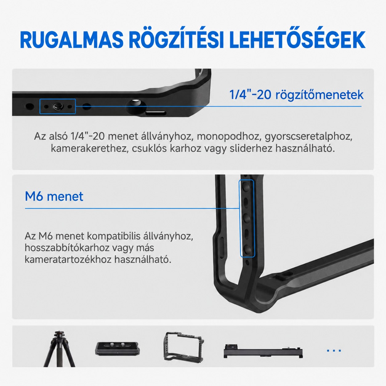 1/4″-20 és M6 rögzítési ábra