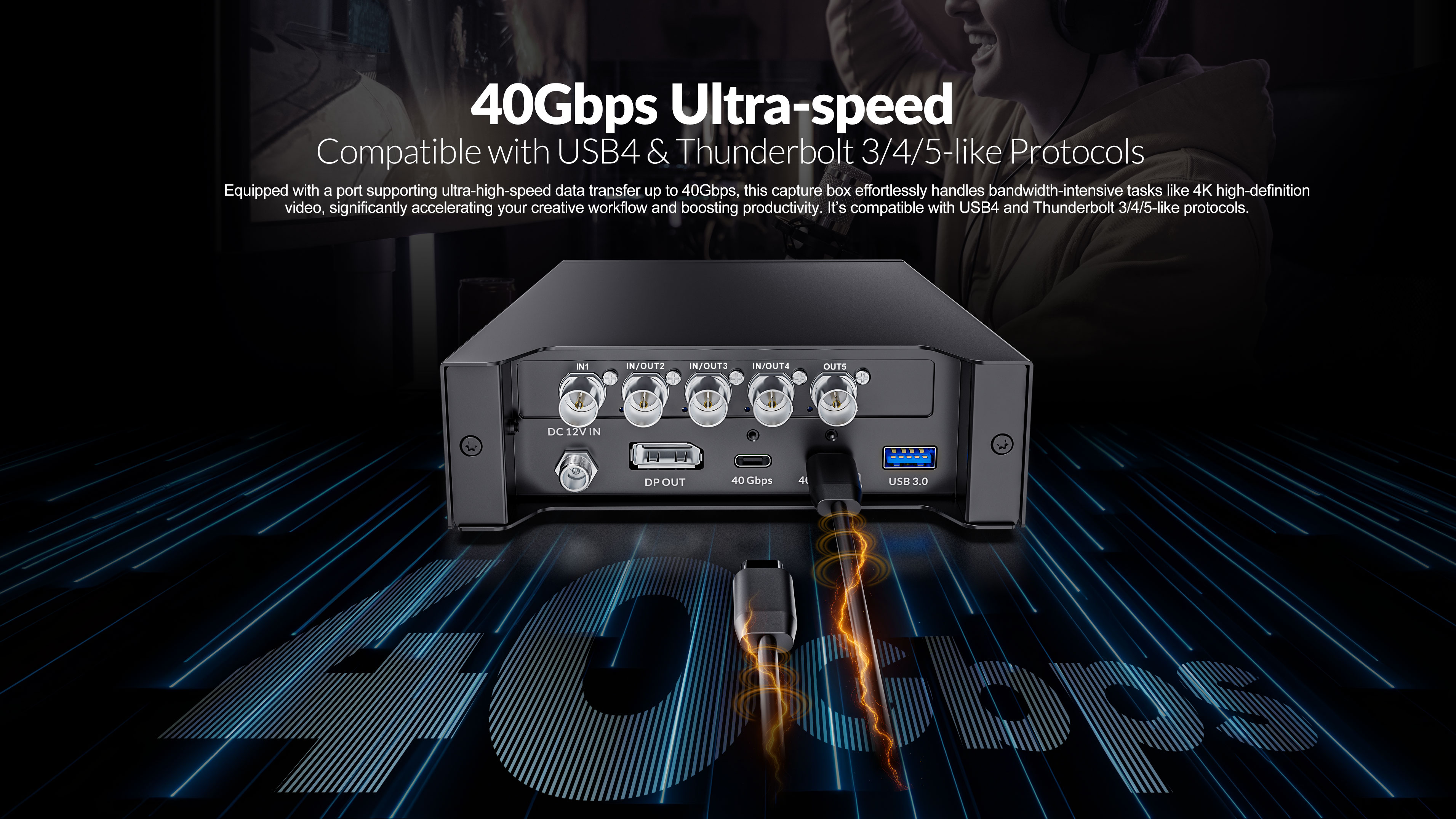 AVMATRIX TB-BOX hátsó csatlakozók 40 Gb/s