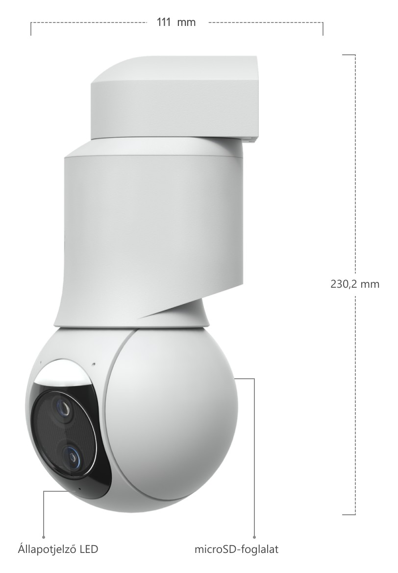 Ubiquiti UniFi Protect G6 PTZ, fehér – a kamera méretei tartókarral
