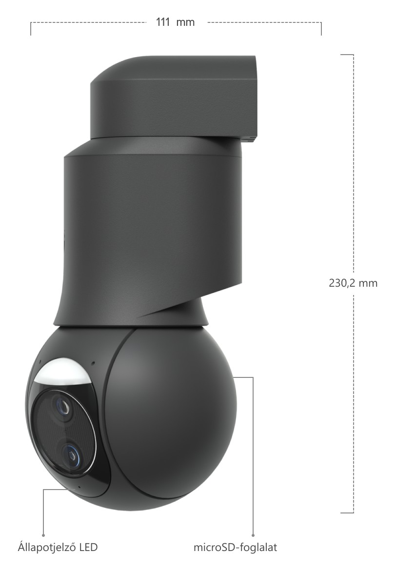 Ubiquiti UniFi Protect G6 PTZ, fekete – a kamera méretei tartókarral