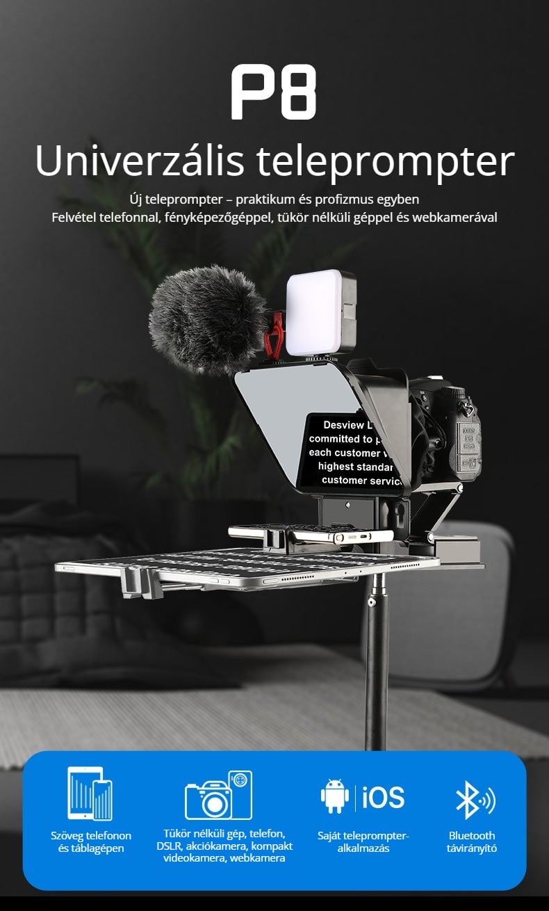 Egy teleprompter telefonhoz és fényképezőgéphez