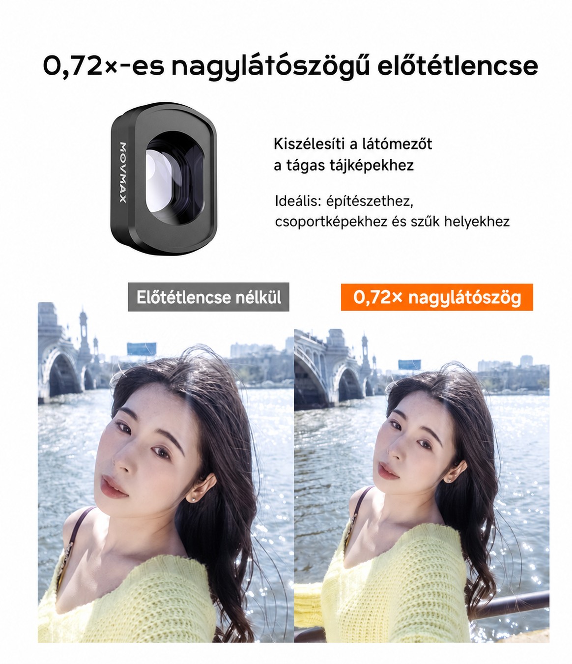 MOVMAX 0,72× előtétlencse DJI Pocket 3 kamerán