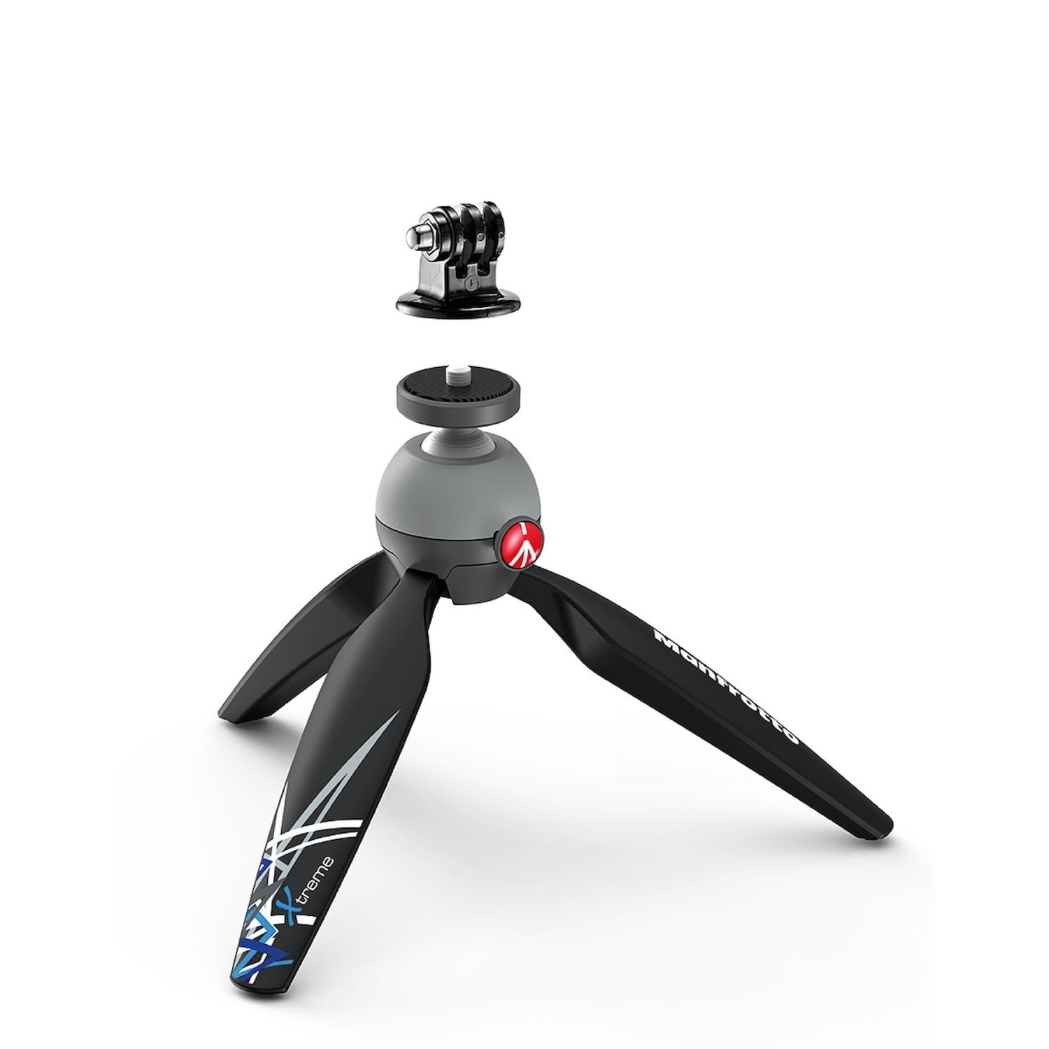 Manfrotto PIXI Xtreme állvány és mellékelt levehető GoPro-adapter
