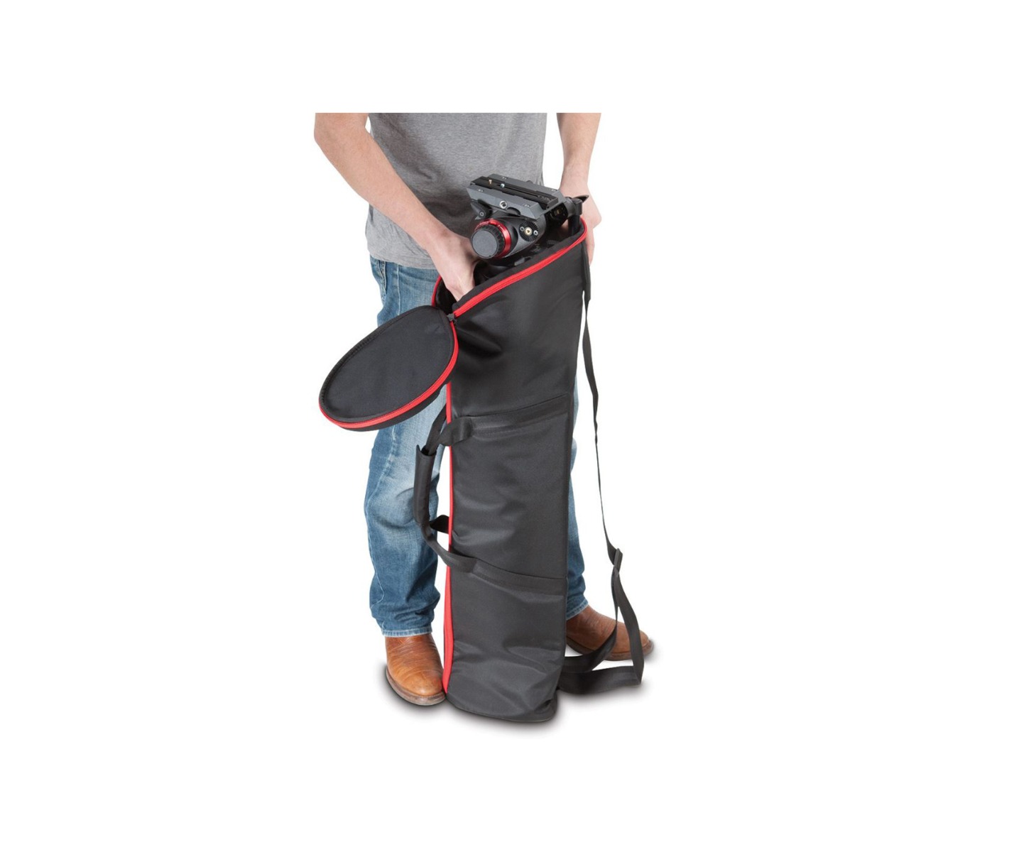Állvány behelyezése felszerelt fejjel a Manfrotto MBAG80N táskába