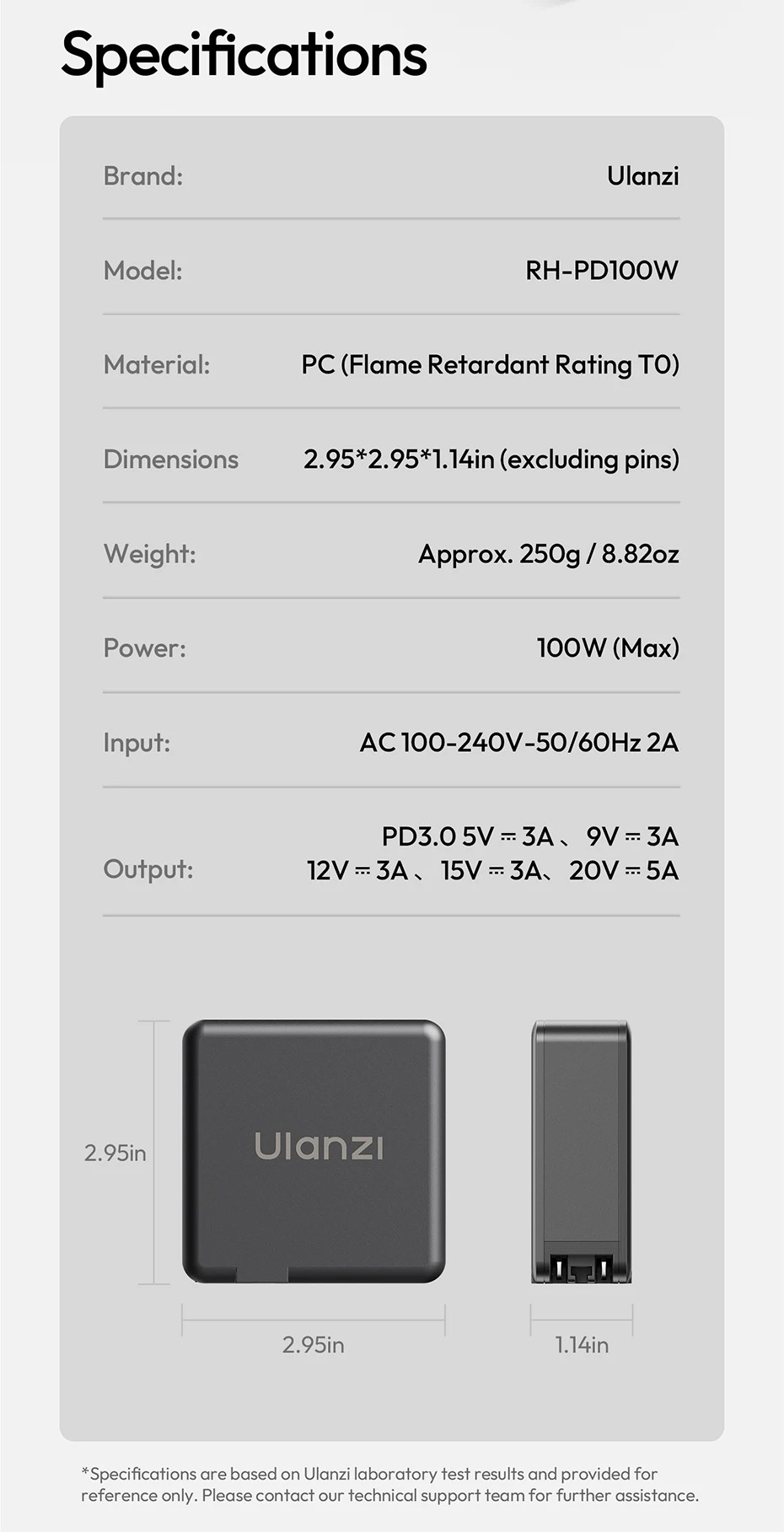 Ulanzi RH-PD100W műszaki adatai