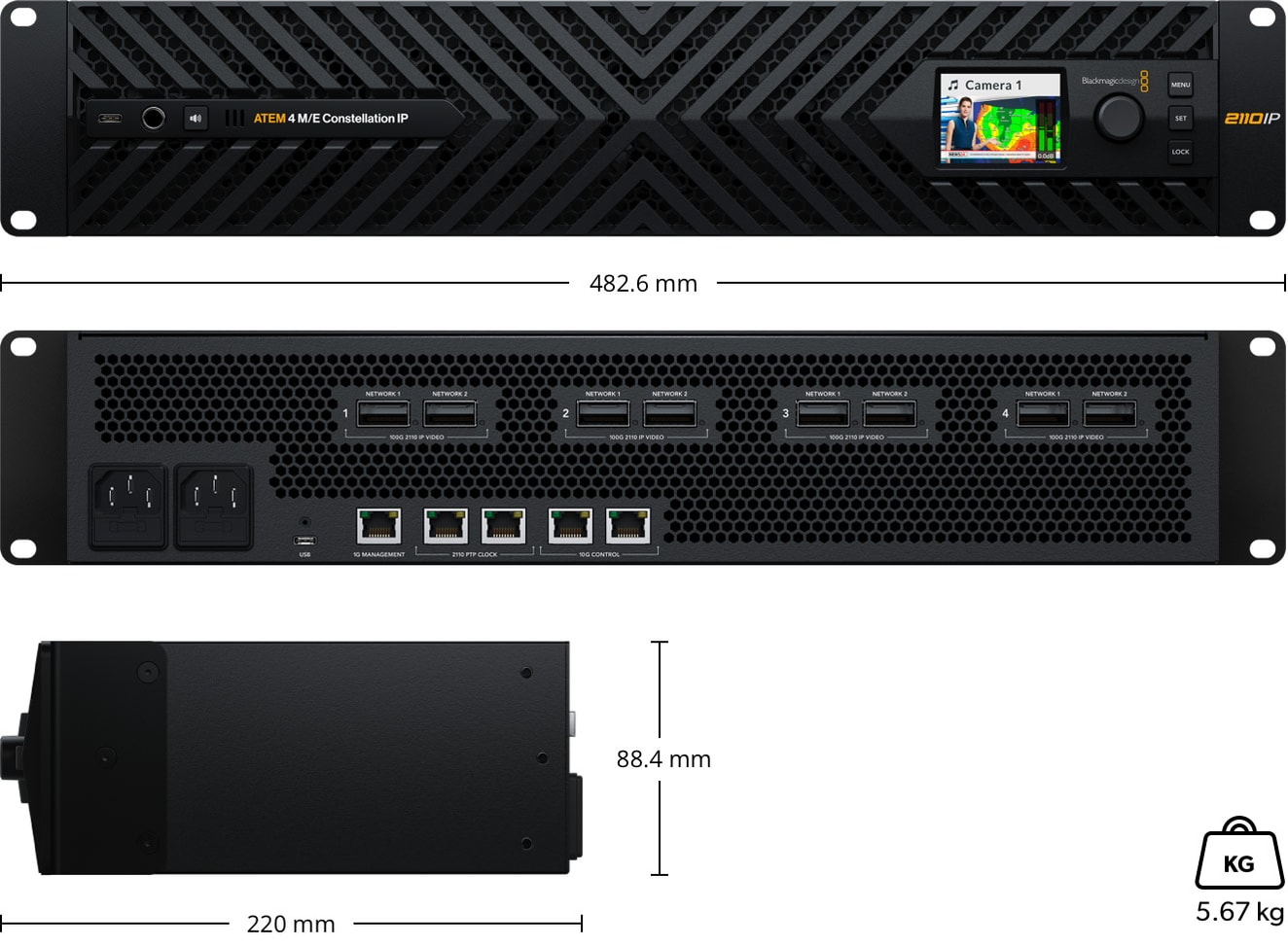 ATEM 4 M/E Constellation IP – Méretek és tömeg