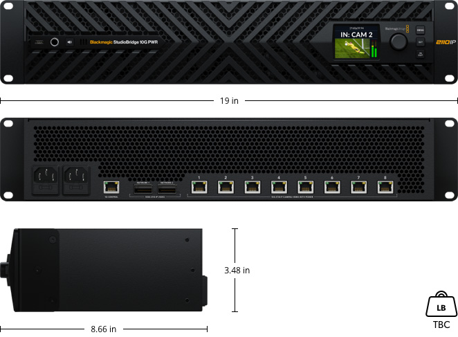 A Blackmagic StudioBridge 10G PWR méretrajza