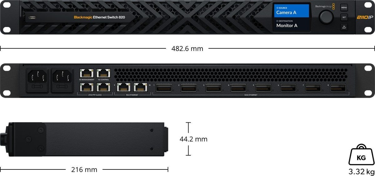 Blackmagic Ethernet Switch 820 – Méretek és tömeg