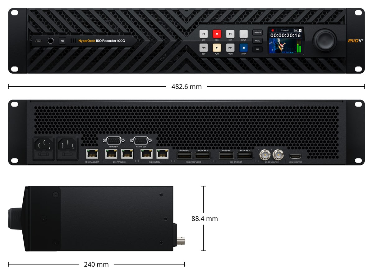 HyperDeck ISO Recorder 100G – Méretek és tömeg